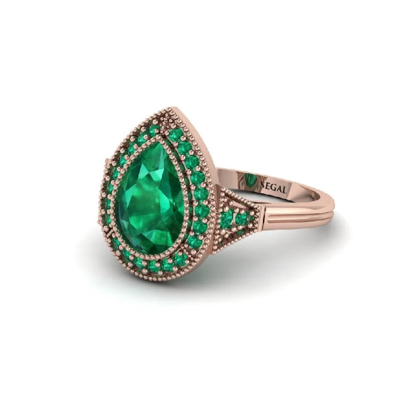 Luxury Wedding Rings For Special Occasions-Pear Cut Emerald Milgrain Halo Engagement Ring - Daleyza No. 20