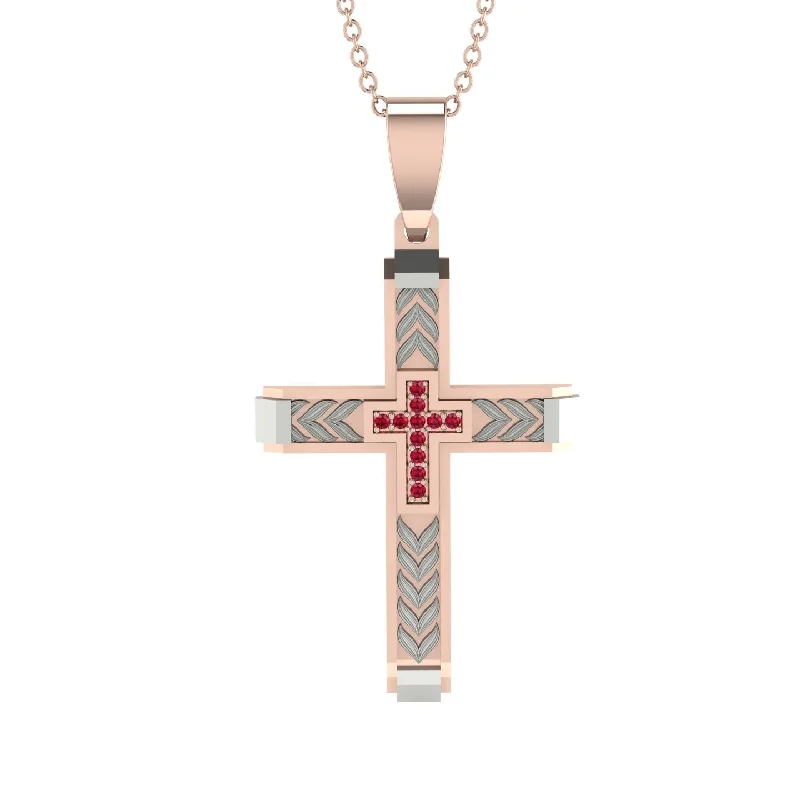 Sparkling Crystal Necklace For Special Occasions-High-Quality Elegant Openwork Ruby Gold Cross Necklace - Jordan No. 34