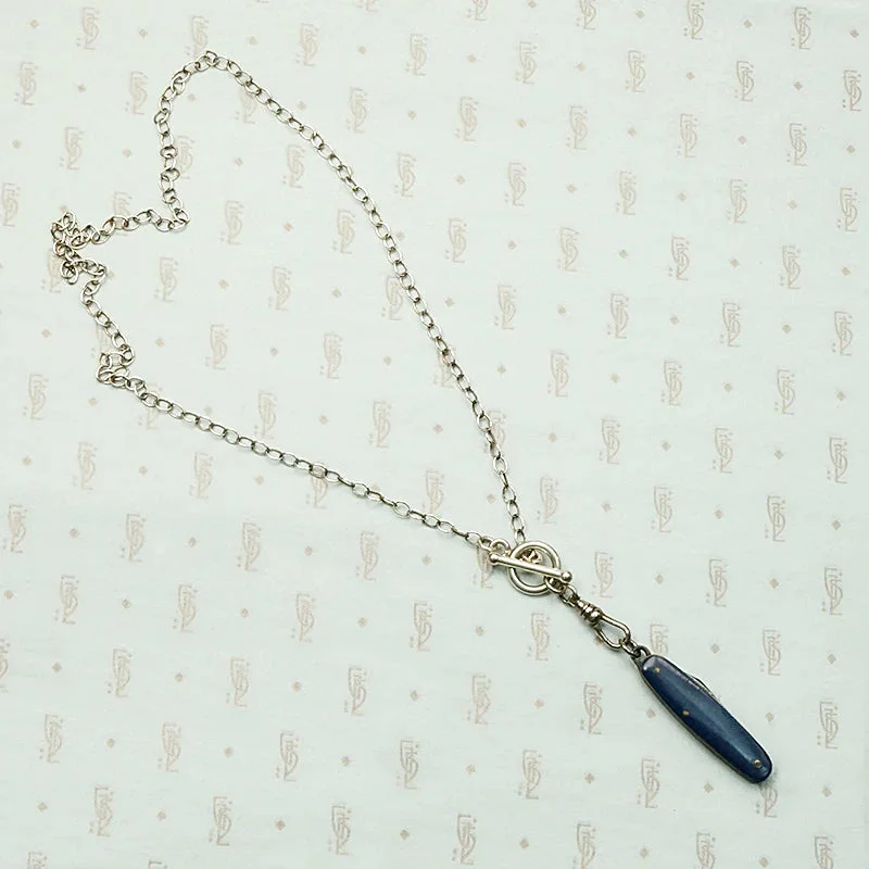 Classic Gold Necklace For Evening Wear-Tiny Blue Celluloid Knife Necklace by Ancient Influences