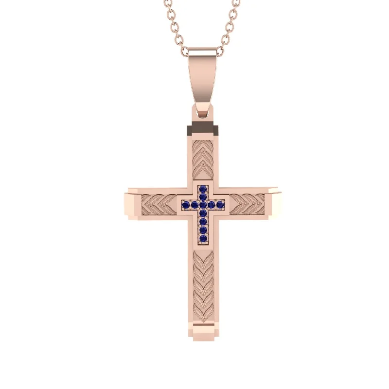 Minimalist Bar Necklace For Everyday Use-High-Quality Elegant Openwork Sapphire Gold Cross Necklace - Jordan No. 38