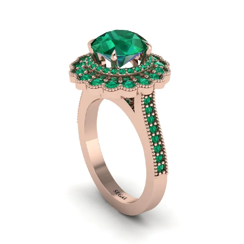 Classic Silver Engagement Rings For Her-Emerald Double Halo Cathedral Engagement Ring - Deirdre No. 20