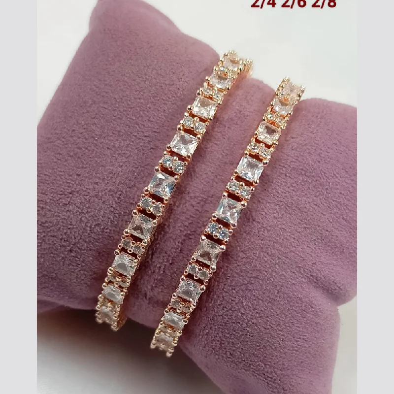 Sparkling Gemstone Bangles For Custom Weddings-Padmawati Bangles Rose Gold Plated Crystal Bangles Set