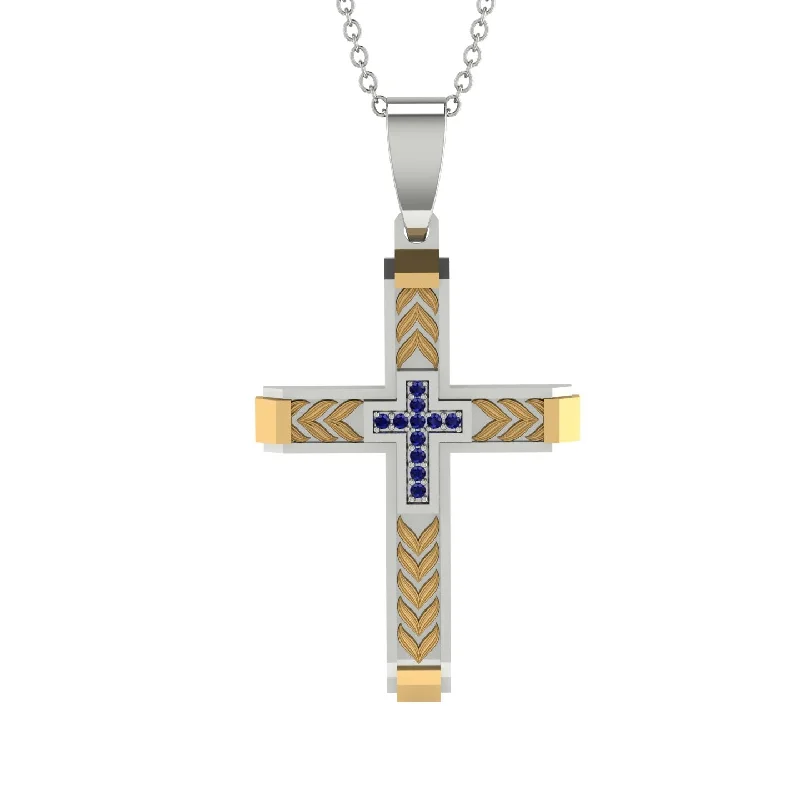 Vintage-Inspired Necklace For Brides-High-Quality Elegant Openwork Sapphire Gold Cross Necklace - Jordan No. 44