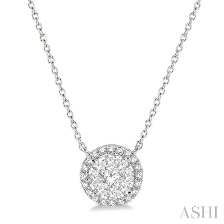 Personalized Crystal Necklace For Gift Giving-1/2 ctw Circular Round Cut Diamond Lovebright Necklace in 14K White Gold