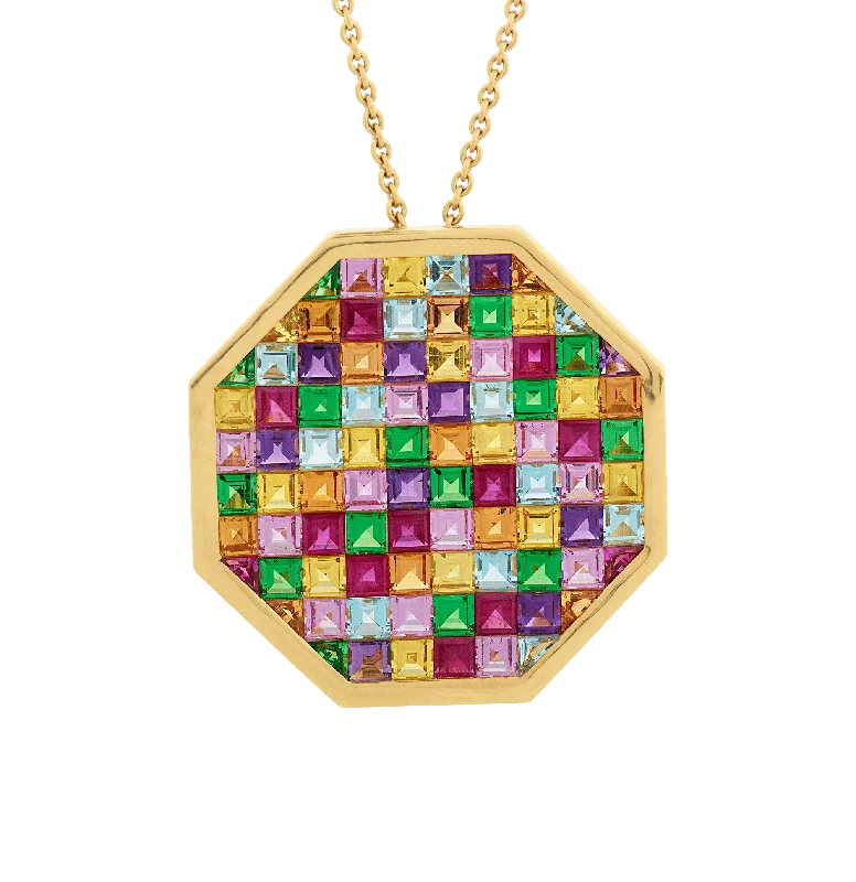 Sparkling Gold Necklace For Party Wear-Multicolored Gemstone Necklace