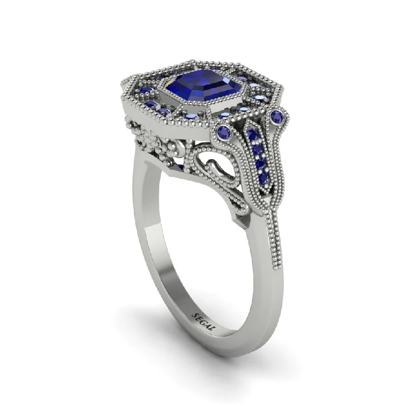 Simple Gemstone Rings For Fashionistas-Sapphire Emerald Cut Art Deco Engagement Ring - Dawn No. 75