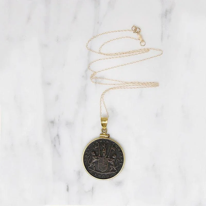 Luxury Ruby Necklace For Evening Wear-East India Co. 1808 X Cash Coin in Gold Necklace