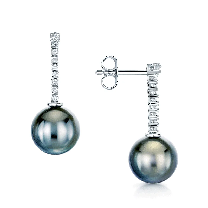 Colorful Hoop Earrings For Party-18ct White Gold Tahitian Black Pearl and Diamond Drop Earrings