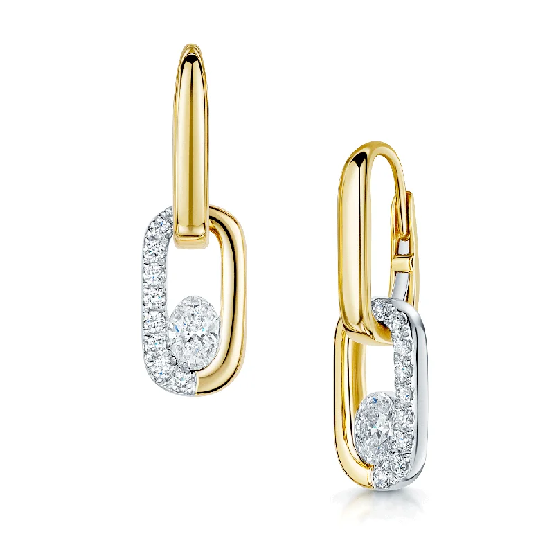 Personalized 3D Earrings For Unique Style-Verve Collection 18ct Yellow Gold Oval Cut Diamond Set Loop Drop Earrings