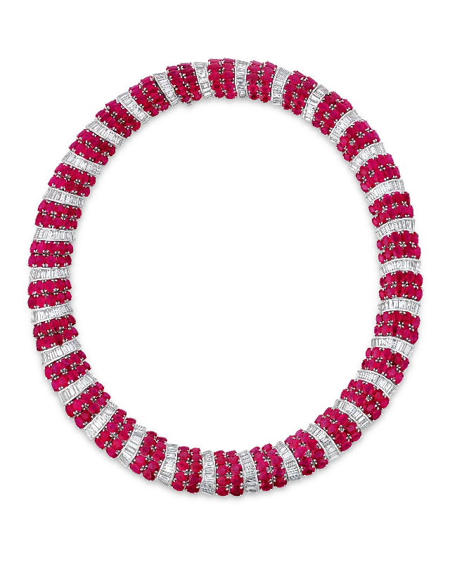 Luxury Necklace With Pearls For Weddings-Burma Ruby and Diamond Necklace