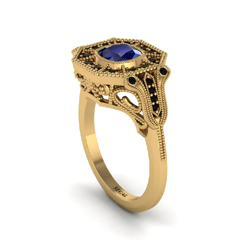 Boho-Style Rings For Free-Spirited Fashion-Sapphire Cushion Cut Art Deco Engagement Ring - Kristin No. 43