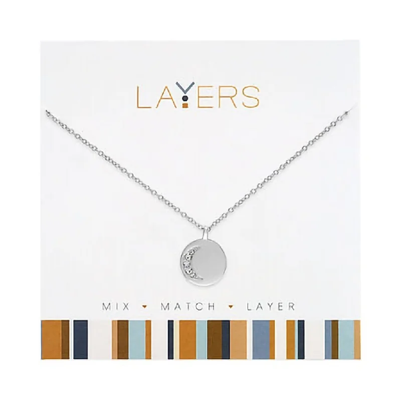 Personalized Sterling Silver Necklace For Gifts-Center Court : Silver CZ Cresent Moon Layers Necklace