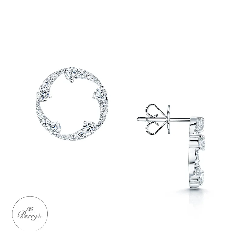 Minimalist Earrings For Office Wear-OPEIA Collection 18ct White Gold Diamond Fancy Circle Stud Earrings