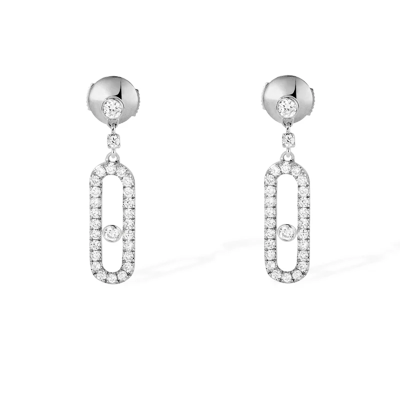 Natural Wood Earrings For Eco-Friendly Style-18ct White Gold Dormeuses Uno Pave Set Diamond Drop Earrings