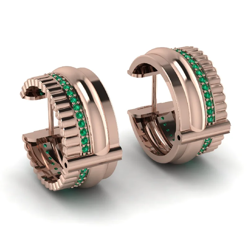 Gemstone Stud Earrings For Gifts-Exclusive Baguette Hoop Earrings With Emerald Accents - Aliyah No. 5