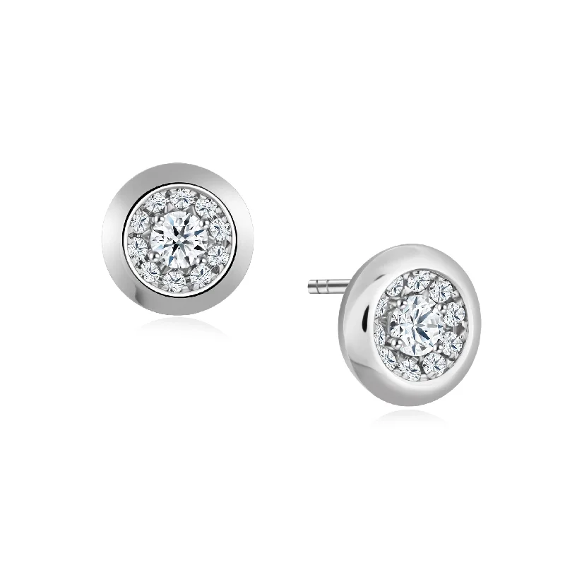 Silver Stud Earrings For Casual Look-Bezel Halo Diamond Earrings