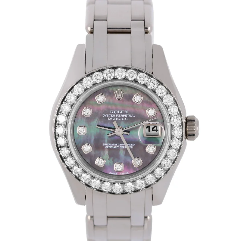 Premium Watches For Special Occasions-Rolex DateJust Pearlmaster 18k DIAMOND Tahitian Mother of Pearl 29mm 80299 Watch