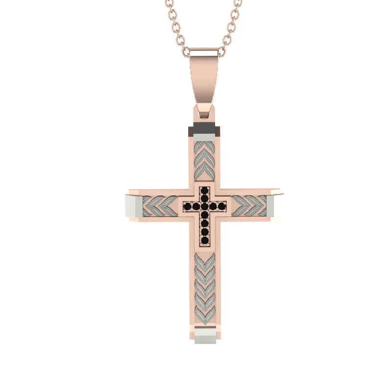 Simple Gold Pendant Necklace For Work-High-Quality Elegant Openwork Black Diamond Gold Cross Necklace - Jordan No. 25