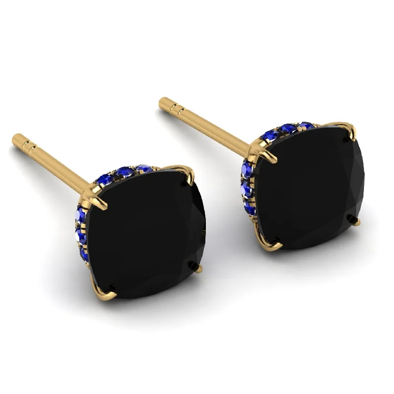 Colorful Earrings With Mixed Stones-Hidden Halo Cushion Black Diamond Earrings - Alivia No. 67