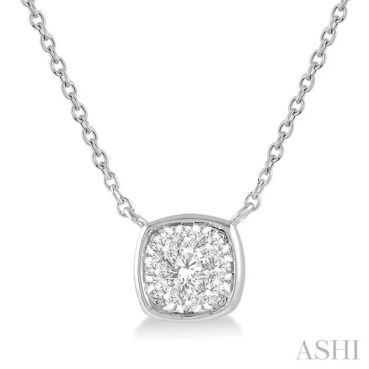 Custom Nameplate Necklace For Gifts-1/6 Ctw Cushion Shape Lovebright Diamond Necklace in 14K White Gold