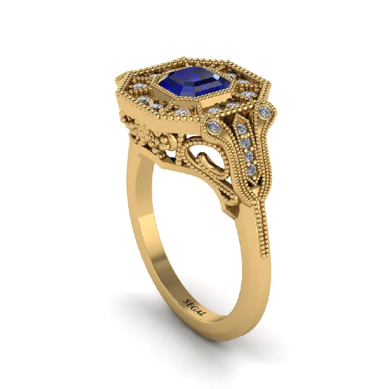 Unique Gemstone Rings For Birthday Gifts-Sapphire Emerald Cut Art Deco Engagement Ring - Dawn No. 13