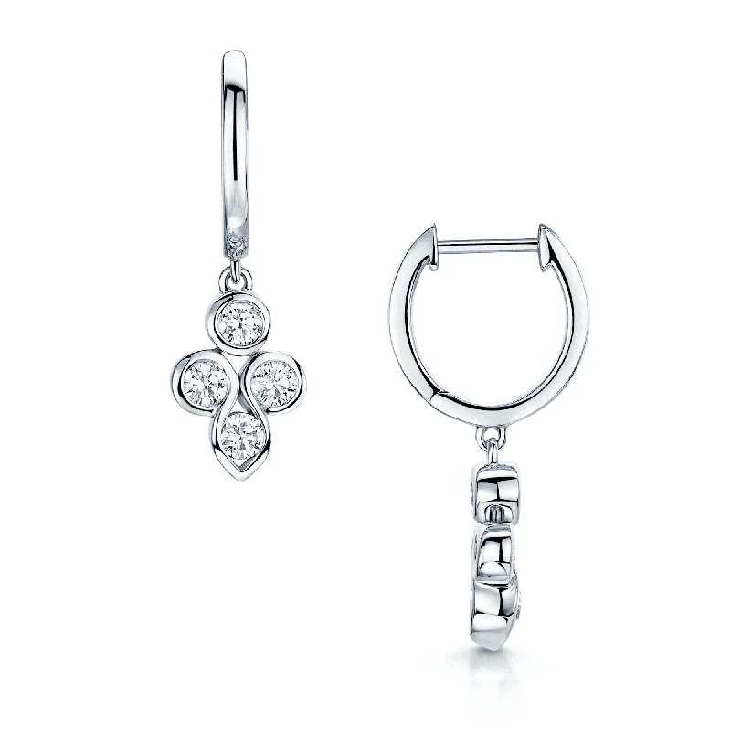 Simple Earrings For Casual Outfits-18ct White Gold Round Brilliant Diamond Swirl Drop Earrings