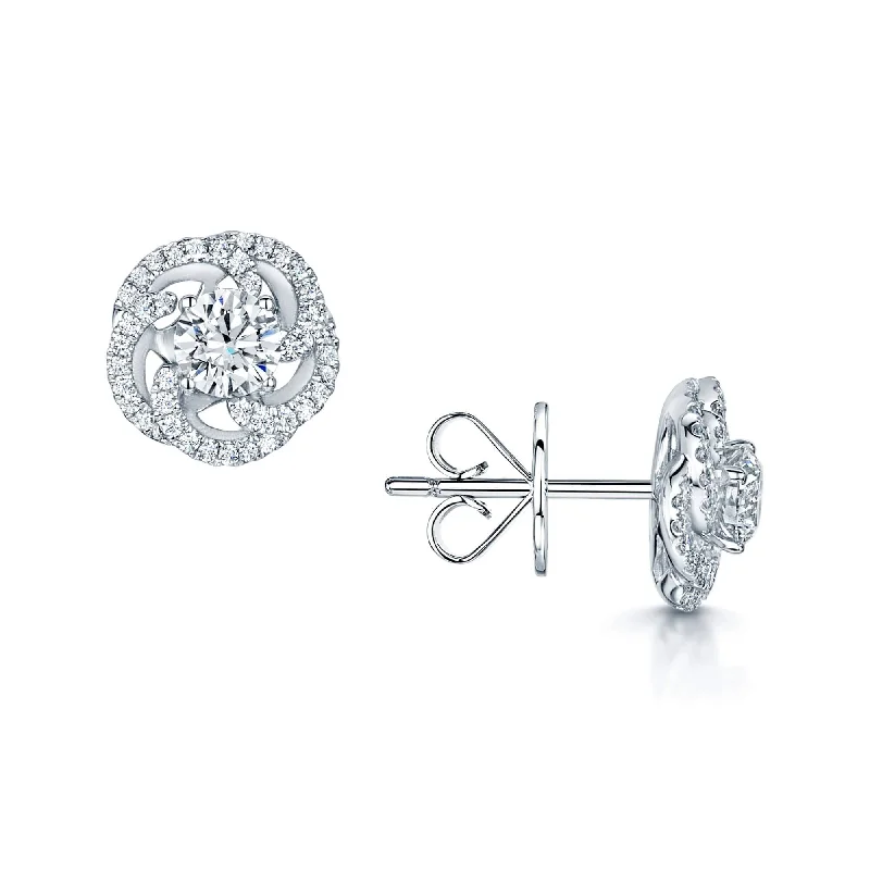 Gemstone Stud Earrings For Gifts-18ct White Gold Diamond Pave Swirl Stud Earrings