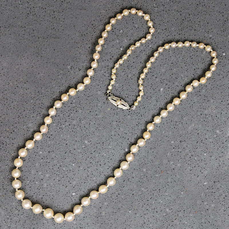 Elegant Gemstone Necklace For Weddings-Matinee Length Graduated Cultured Pearl Necklace