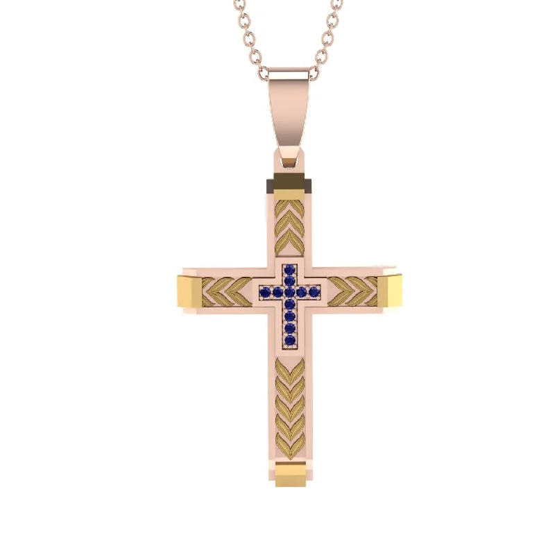 Personalized Birthstone Necklace For Her-High-Quality Elegant Openwork Sapphire Gold Cross Necklace - Jordan No. 42