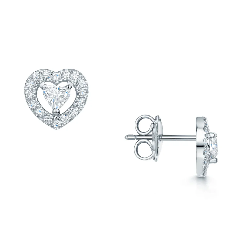 Wedding Earrings For Elegant Look-18ct White Gold Heart Diamond Halo Earrings