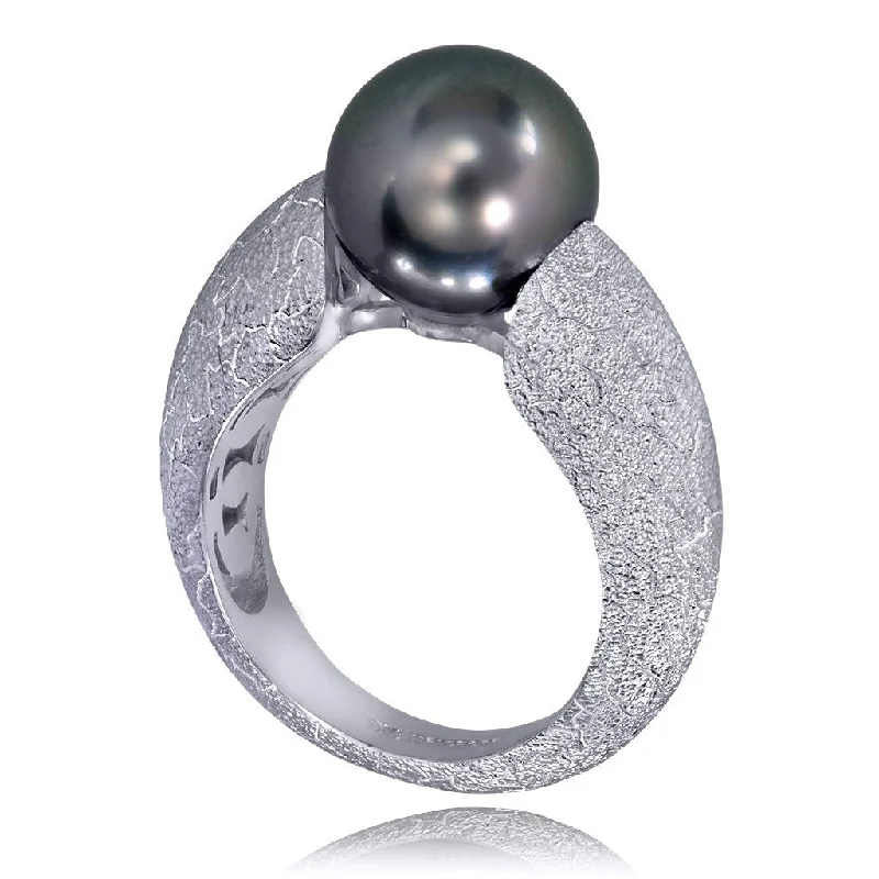 Personalized Birthstone Rings For Couples-Gold Ring with Tahitian Grey Pearl