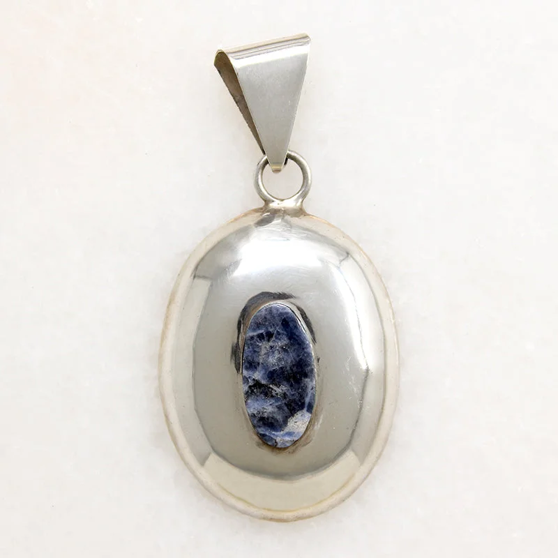 Large Chunky Necklace For Bold Look-Sodalite in Mexican Sterling Silver Pendant