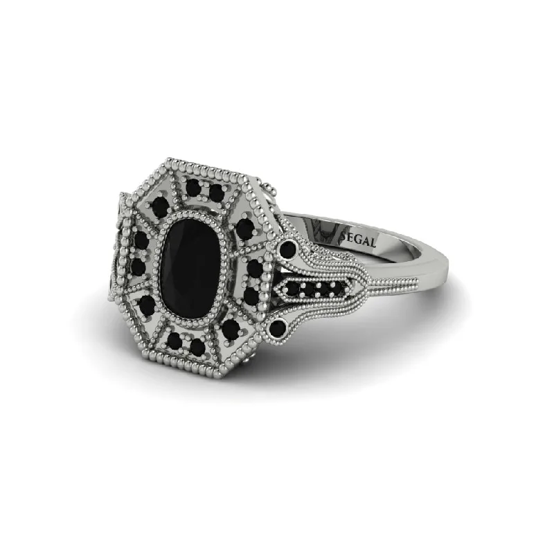 Vintage-Inspired Engagement Rings For Brides-Black Diamond Cushion Cut Art Deco Engagement Ring - Alicia No. 39