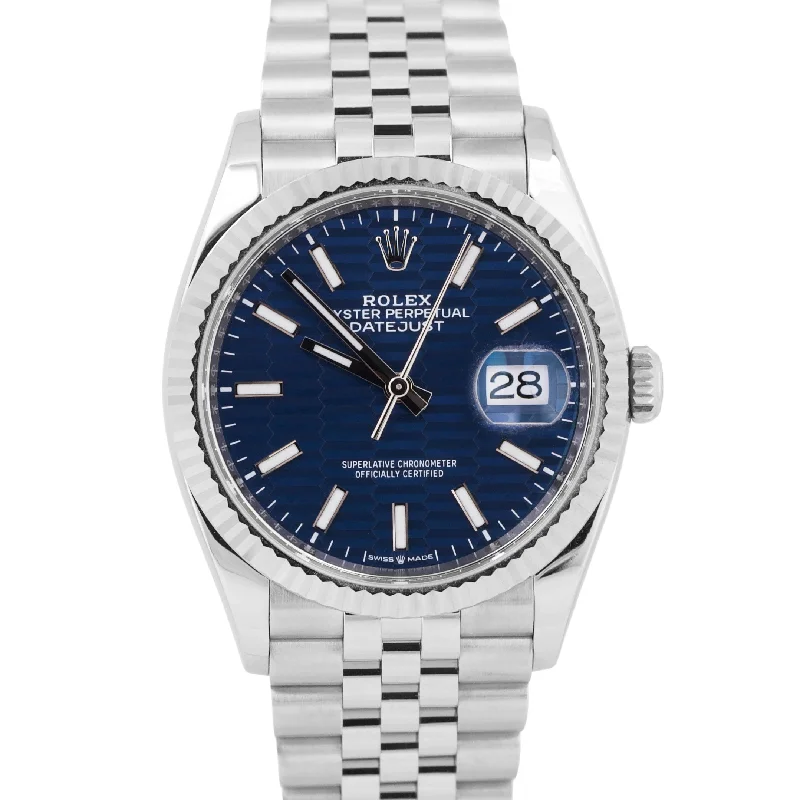 Designer Watches With Exclusive Features-MINT 2023 PAPERS Rolex DateJust 36 BLUE MOTIF 18K Gold Steel JUBILEE 126234 BOX