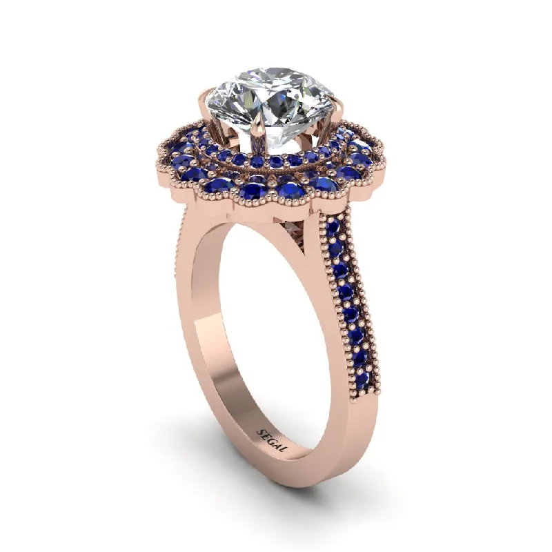 Classic Wedding Rings For Elegant Brides-Sapphire Double Halo Cathedral Engagement Ring - Deirdre No. 62