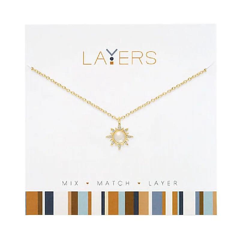 Luxury Ruby Necklace For Evening Wear-Center Court : Gold Sunburst Layers Necklace