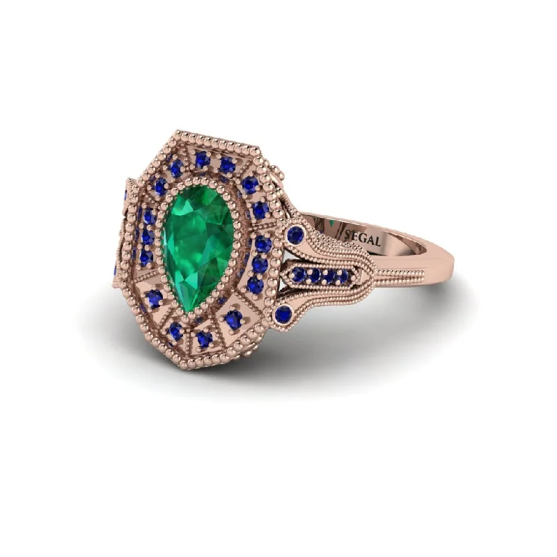 Trendy Stacking Rings For Everyday Wear-Emerald Pear Cut Art Deco Engagement Ring - Rosalind No. 65