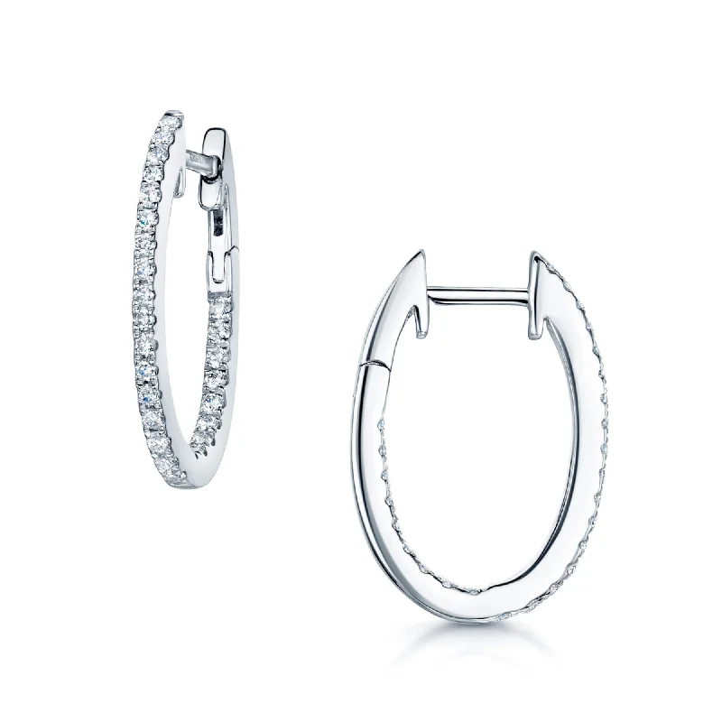 Long Hanging Earrings For Glamorous Look-18ct White Gold Claw Set Diamond Half Hoop Hinged Earrings