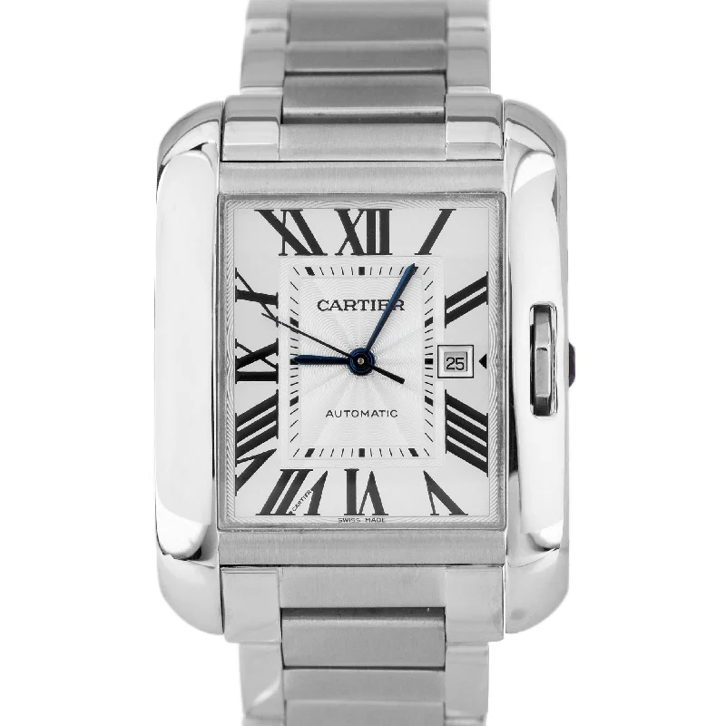 Trendy Women’s Watches With Mesh Bands-Cartier Tank Anglaise LARGE Silver 30mm Stainless Watch 3511 / W5310009 BOX