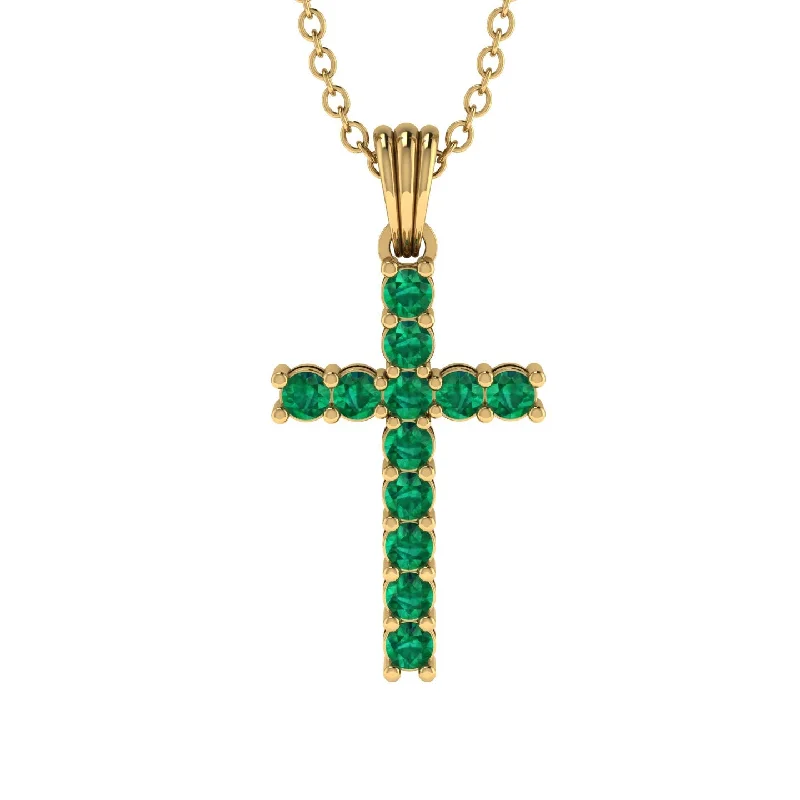 Elegant Gemstone Necklace For Weddings-Timeless Classic Emerald Gold Cross Necklace - Ezekiel No. 4