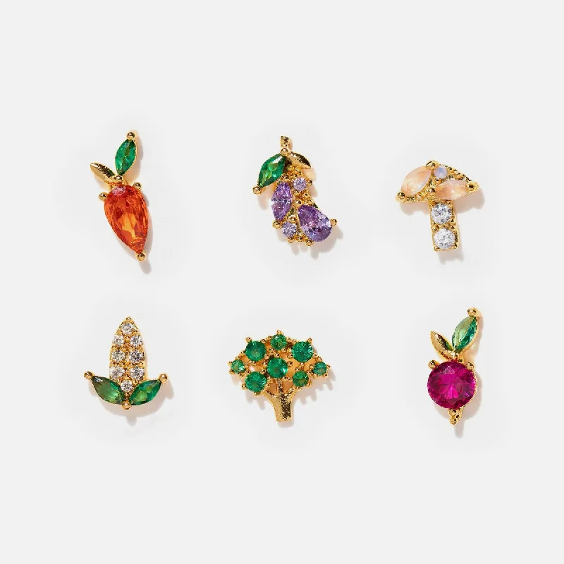 Unique Resin Earrings For Everyday Wear-Farmers Market Veggie Stud Earring Set