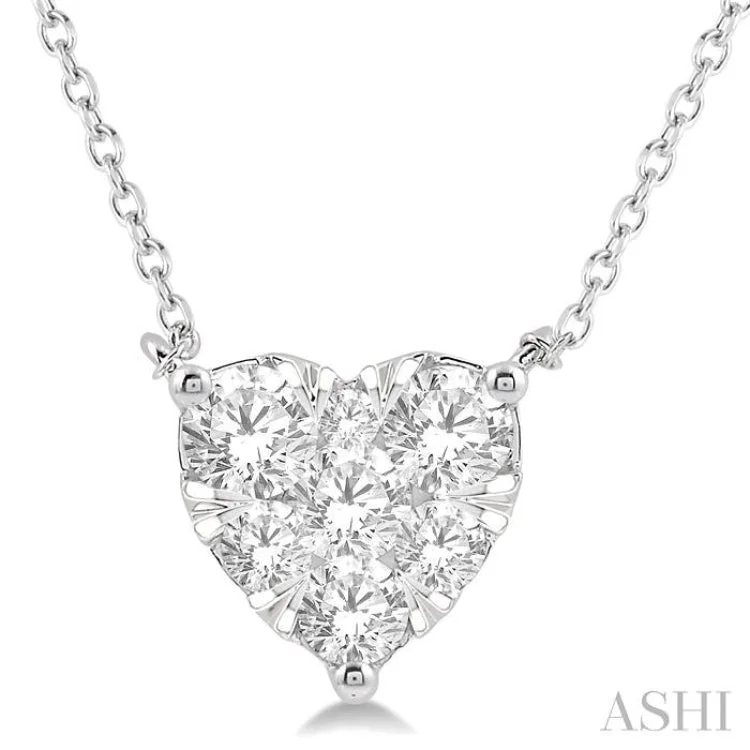 Trendy Statement Necklace For Fashionistas-3/4 Ctw Lovebright Diamond Heart Necklace in 14K White Gold