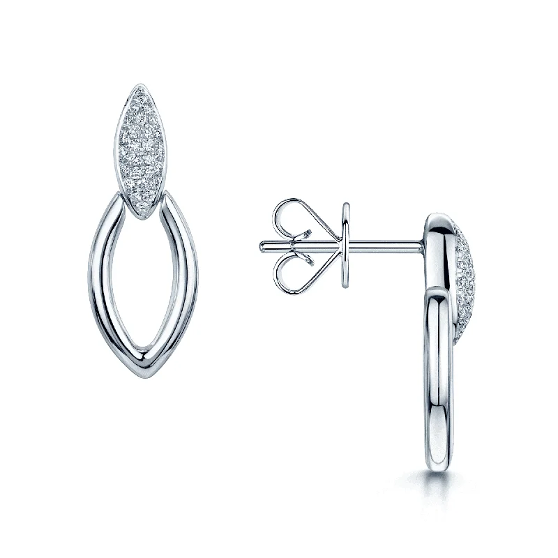 Cute Earrings With Natural Stones-The Origin Collection 18ct White Gold Diamond Pave Open Seed Drop Earrings