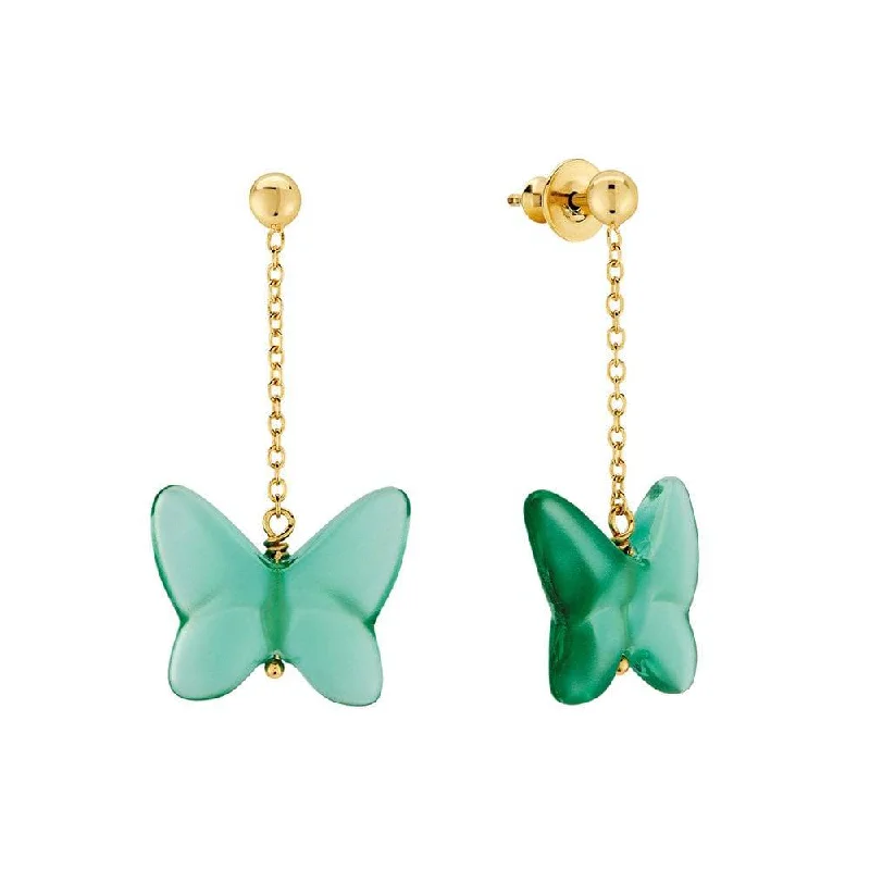 Elegant Silver Earrings With Diamonds-Papillon 18ct Yellow Gold-Plated & Green Crystal Drop Earrings