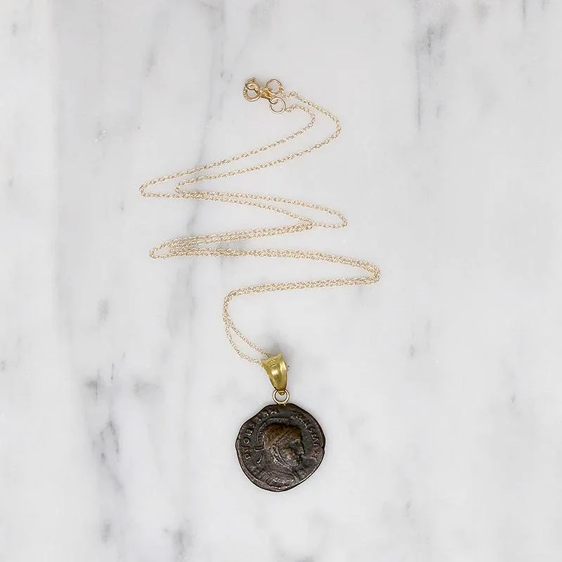 Classic Silver Pendant Necklace For Casual Outfits-Emperor Constantine Roman Copper Coin in Gold Necklace