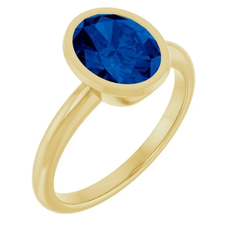 Personalized Gemstone Wedding Rings For Her-14K Yellow Lab-Grown Blue Sapphire Ring