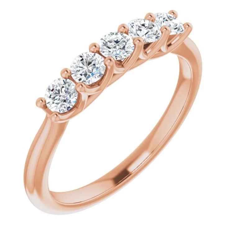 Simple Solitaire Rings For Engagement-14K Rose 1/2 CTW Natural Diamond Anniversary Band