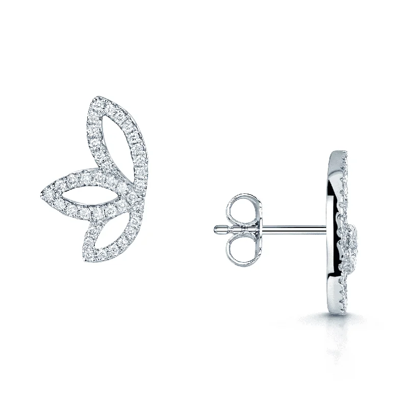 Minimalist Earrings For Office Wear-18ct White Gold Round Brilliant Cut Diamond Leaf Stud Earrings