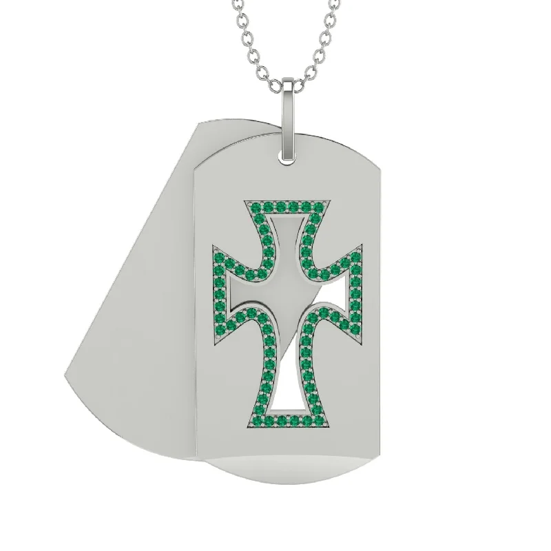 Personalized Name Pendant Necklace For Gifts-Exquisite Military-Inspired Cross Emerald Gold Necklace - Louis No. 6