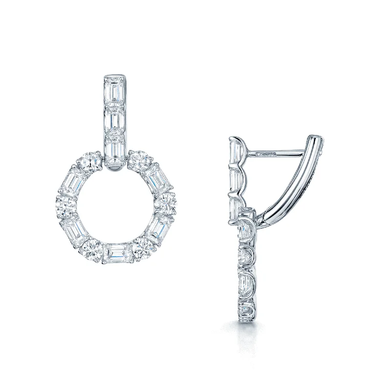 Personalized Birthstone Earrings-18ct White Gold Round Brilliant Cut and Baguette Hoop Drop Earrings